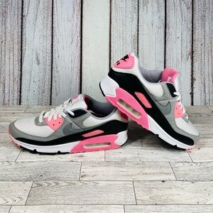 Nike Air Max 90 Shoes Womens 10.5 White Pink Glow Black Wolf Grey Sneakers